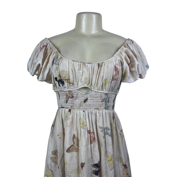 Jacquie The Label Butterfly Print Women’s White Peasant Dress Size S - Picture 4 of 10